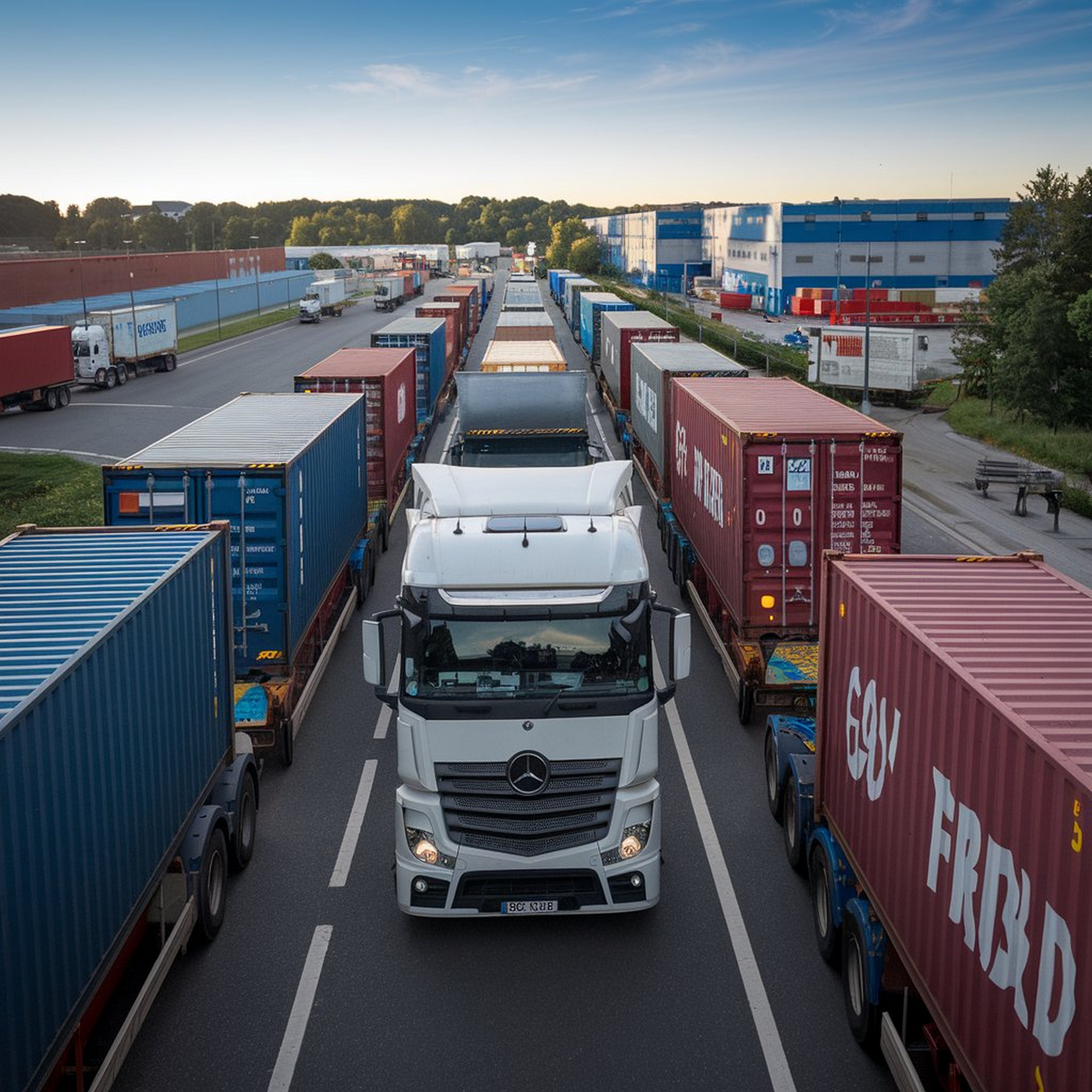 Truck fleet at logistics hub